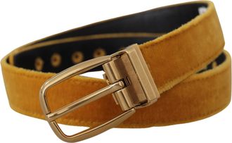 Dolce & Gabbana Womens Mustard Velvet Gold Logo Engraved Metal Buckle Belt
