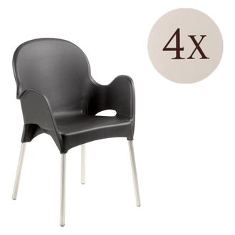 Dmora Silla De Exterior Raimund, 4 Sillas Apilables, Made In Italy, Con Reposabrazos, Negro Antracita