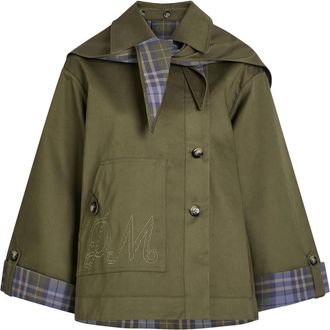 Damson Madder Jerry Reversible Cotton Trench Coat - Olive - 16 (UK16 / XL)