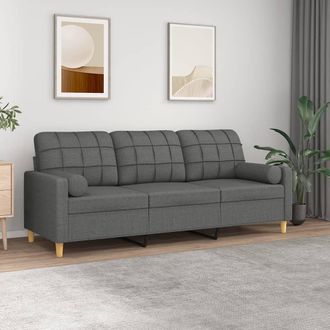 vidaXL Sof&aacute; De 3 Plazas Con Cojines Tela Gris Oscuro 180 Cm Vidaxl