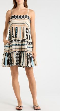 Elan Tiered Cotton Cover-Up Dress in Neutral Aztec at Nordstrom, Size X-Large