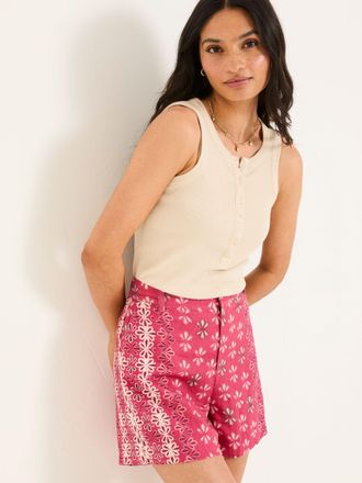 Fat Face FatFace Nell Dark Pink Earth Geo Linen Blend Shorts