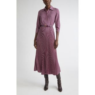 St. John Print Pleated Shirtdress in Boysenberry/Rose Quartz Multi at Nordstrom, Size 10