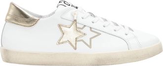 2Star Witte Leren Sneaker met Gouden Gelamineerde Details - Dames - Sneakers - Wit - 38 EU - Schoenen