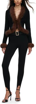 Self Portrait Black Faux Fur Trim Knit Cardigan