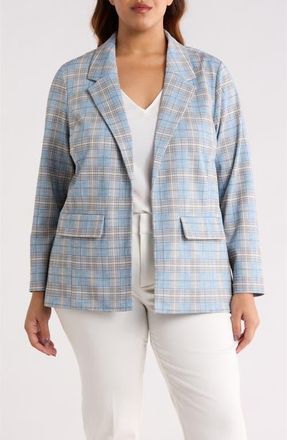 Liverpool L.A. Plaid Open Front Boyfriend Blazer in Shadow Blue Multi at Nordstrom, Size 1 X