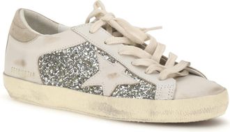 Golden Goose Womens Super Star Glitter Sneakers White-Platinum-Beige White/platinum/beige