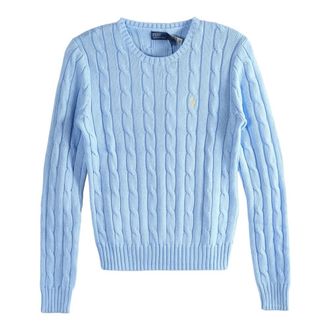 Ralph Lauren Kabelgebreid katoenen vest met ronde hals - Dames - Ronde hals truien - Blauw - M - Katoen - Truien & Vesten