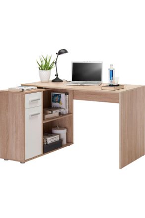 Homin Eckschreibtisch, Wei&szlig;, Eichefarben, Kunststoff, 1 Schubladen, rechteckig, Wange, 120x75x94 cm, Stauraum, B&uuml;rom&ouml;bel, B&uuml;rom&ouml;bel-Sets & B&uuml;rom&ouml;bel-Serien,