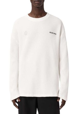 AllSaints Emblem Logo Waffle Stitch Graphic Sweatshirt in Cottage White at Nordstrom, Size Xx-Large
