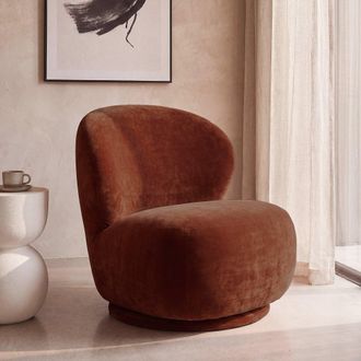 Maisons du monde Sill&oacute;n giratorio de terciopelo casta&ntilde;o rojizo