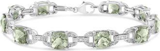 House of Brilliance Silver 7x7 mm Green Amethyst and Diamond Accent Tennis Bracelet in White at Nordstrom