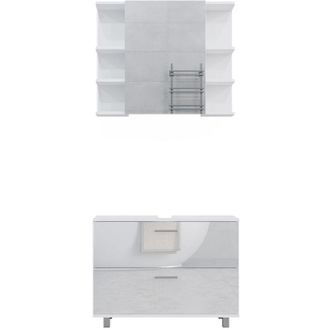 Vicco Conjunto de muebles de baño Ilias, Blanco alto brillo, 2 partes, unidad base 80 cm
