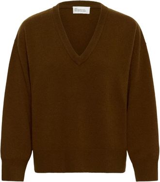 MY ESSENTIAL WARDROBE Jola V-neck Gebreide Pullover - Dames - V-hals truien - Bruin - XL - Wol - Truien & Vesten