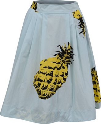 Msgm Pineapple-Print Mid Skirt in Light Blue Cotton