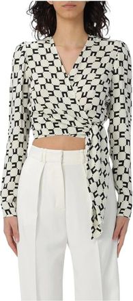 Elisabetta Franchi Blouses, female, Black, Size: S Geometric Print Wrap Blouse