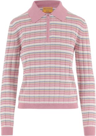 Guest In Residence Multicolor Striped Silk-Linen Zip Polo Sweater