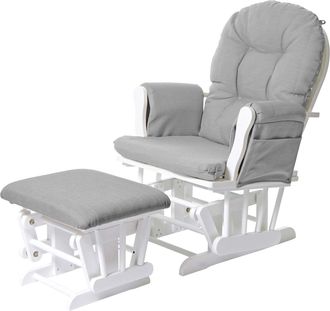 Hhg Hhg - Nunca Usado] Sill&oacute;n Reclinable 721, Sill&oacute;n Mecedora Con Taburete, Tela/textil, Gris Claro, Estructura Blanca
