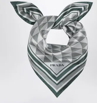 Prada Emerald printed silk twill scarf 55x55
