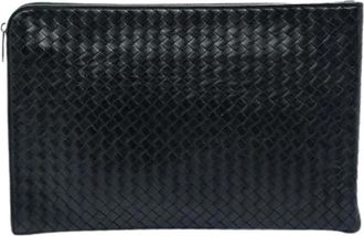 Bottega Veneta Pre-owned Woven Leather Clutch - Dames - Vintage Clutch - Zwart - ONE Size - Leer - Vintage