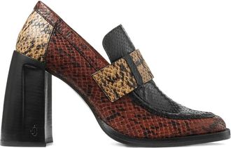 Jimmy Choo London 80 mm Tylor pumps met slangen-effect en blokhak - Bruin