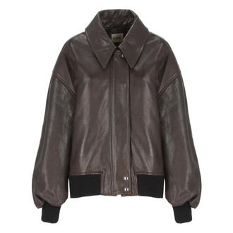 Khaite Brown Leather Jacket with Collar - female - Khaite - Leather Jackets - Brown - S - Jackets