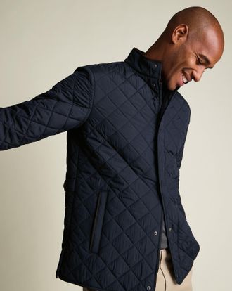 CHARLES TYRWHITT Diamond Quilted Polyester Jacket - Navy Size Medium by Charles Tyrwhitt