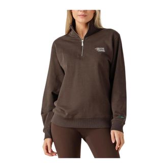 Mercer Amsterdam Quarter Zip Contrast - Dames - Sweatshirts & Hoodies - Bruin - Maat: L Katoen