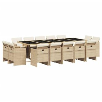 vidaXL Set Comedor De Jard&iacute;n Con Cojines 15 Pzas Rat&aacute;n Sint&eacute;tico Beige Vidaxl