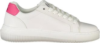 Calvin Klein Schoenen, Dames, Wit, 39 EU, Leer, Witte Leren Dames Sneakers