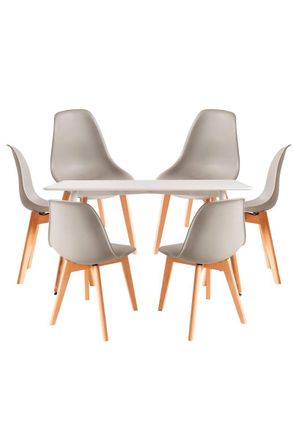 Regalos Miguel Regalos Miguel - Conjuntos De Mesa Y Sillas - Conjunto Mesa Tower Rectangular 120 X 80 Cm Blanca Y Pack 6 Sillas Kelen - Gris