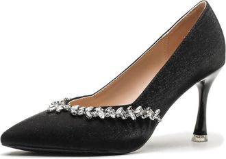 Generic MiaZane Womens Satin Pointed Toe Slip On Stiletto Heels with Crystal Embellishment Bridal Pumps for Wedding Reception & Formal Banquet Memory Foam Cus