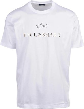Paul & Shark Classic White T-Shirt With Gold Logo And Shark Design