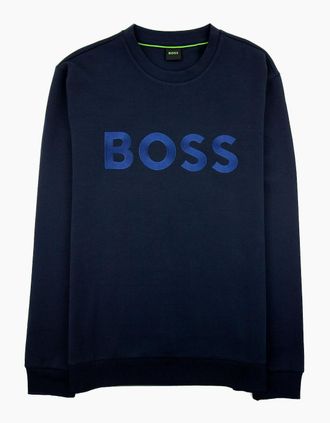 HUGO BOSS Mens Hugo Boss Salbo 1 Contrast Logo Relax Fit Sweatshirt Navy 402 - Black - Size: 38