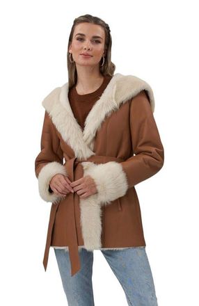 Gorski Genuine Shearling Jacket With Trim in Camel/white at Nordstrom, Size Xx-Large