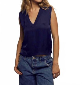 perfectwhitetee Celina Satin Tank Top In Navy