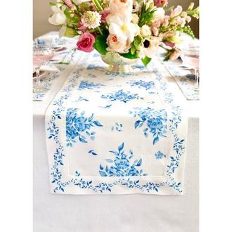 Solino Home Linen Table Runner for Dining Table, Holiday and Everyday Table Decor - Jolie Fleur in Blue Floral at Nordstrom, Size Xx-Small