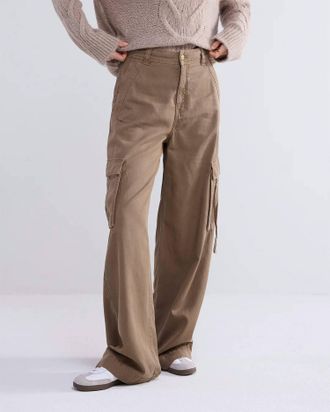 Summum Cargo Wide Leg Calvary Pants In Olive