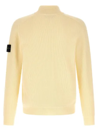 Stone Island Ribbed Cotton Half-Zip Sweater - Cream