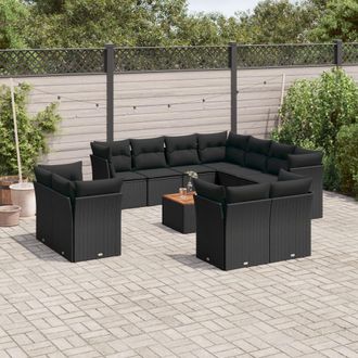 vidaXL Vidaxl - Set Divani Da Giardino 12 Pz Con Cuscini Nero In Polyrattan