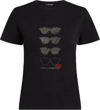 Karl Lagerfeld T-shirt con strass e motivo occhiali da sole - Nero