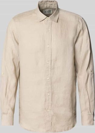 Scotch & Soda Regular Fit Leinenhemd mit Kentkragen in Sand, Größe XL
