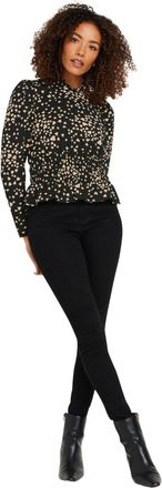 M&Co Womens Heart Print Shirred Blouse - Womens Black