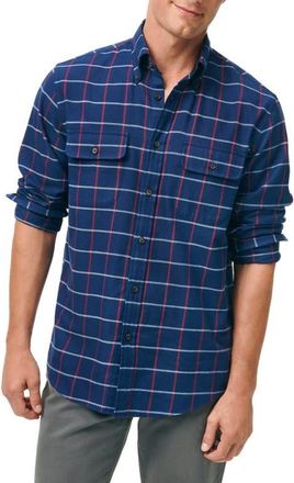 Brooks Brothers Plaid Cotton & Cashmere Flannel Button-Up Shirt in Navy at Nordstrom, Size Medium