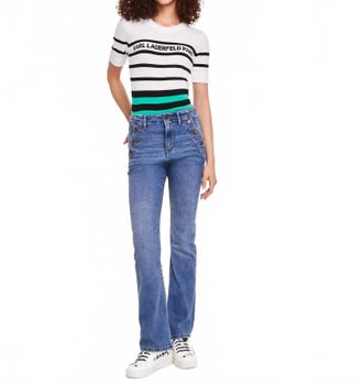 Karl Lagerfeld Sailor Flared-Leg Jeans In Sapphire Blue Wash