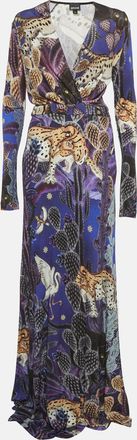 Just Cavalli Purple Printed Jersey Faux Wrap Maxi Dress