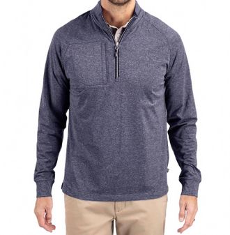 Cutter & Buck Adapt Eco Knit Quarter Zip Pullover Sweatshirt In Navy Blue Heather