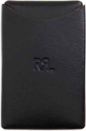 Ralph Lauren Logo Debossed Leather Card Case in Black Over Brown at Nordstrom