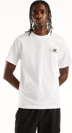 New Balance Uomo Oval T-Shirt in Bianco, Jersey di Cotone, Taglia XL