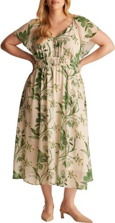 Estelle Anaya Floral Print Midi Dress in Cream/Garden at Nordstrom, Size 20W